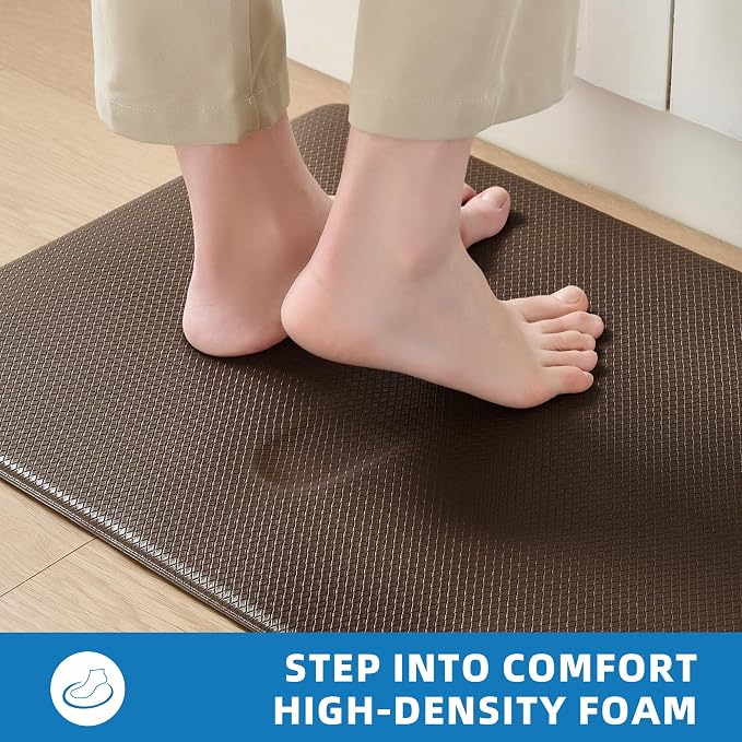 Kitchen Mats for Floor 2 Piece - 17"x29"+17"x59" Anti Fatigue Mats for Kitchen Floor - Non Slip Cushioned Rugs for Standing - Brown