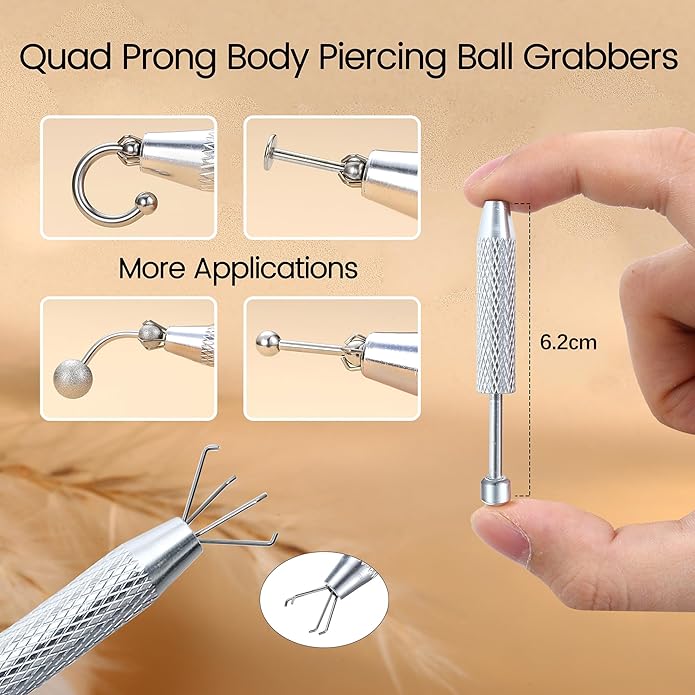 GEMQUEEN Piercing Taper Ball Grabber Tool for Changing Jewelry - 14G 16G 18G 20G Stainless Steel Flat Back Earrings Applicator Tool Threadless Insertion Pin Thread Body Piercing Kit for Ear Nose Lip
