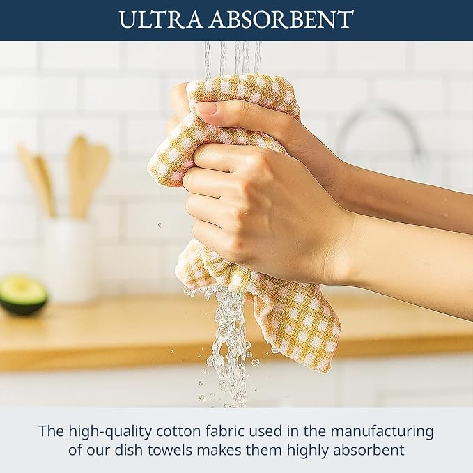 LANE LINEN Cotton Kitchen Towels Set, 4-Pack – Absorbent, Quick-Drying Dish Towels, 18" x 28" - Yellow