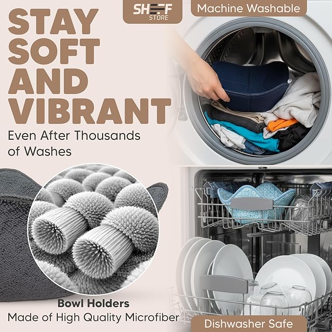 Sheff Microwave Bowl Cozy Holders Set of 4 - Durable and Reliable for Hot and Cold Plates and Dishes - Ideal Household Gift (Gray)