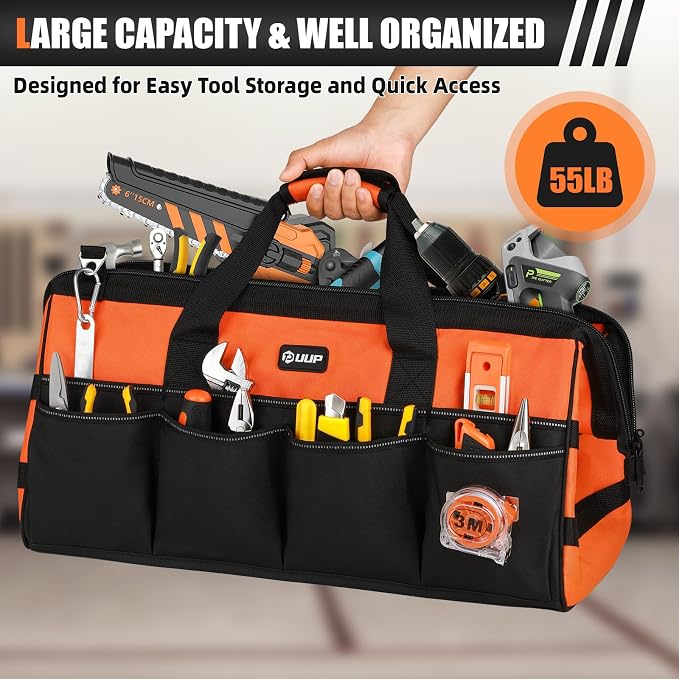UUP Heavy Duty Tool Bag 20-Inch, Extra Large 16-Pocket Portable Empty Tool Box Organizer Storage, Toolbox Organization, Soft Handle Carrying Toolbag with Zipper, Father Dad Men Mechanic Birthday Gift