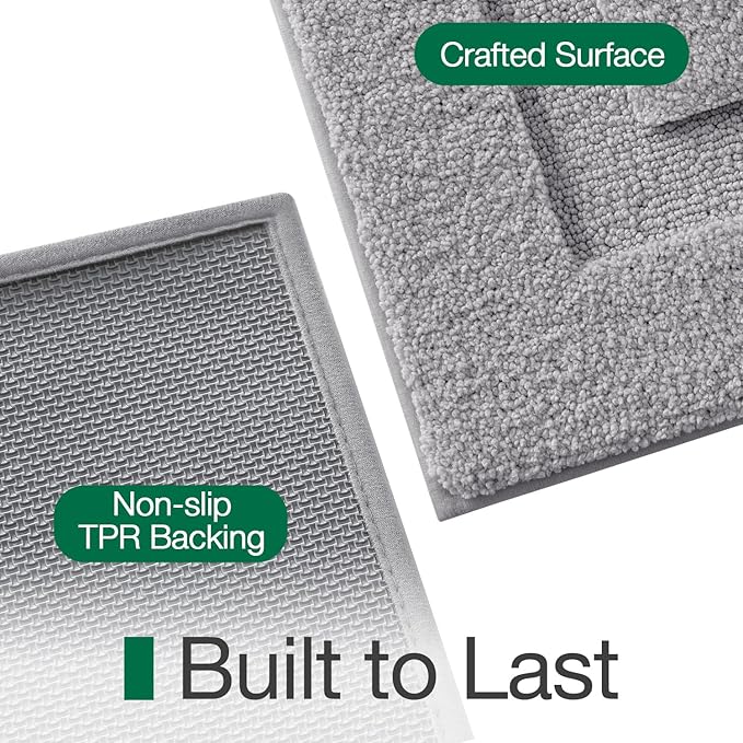 LUMI Ultra Soft Bathroom Rugs Non Slip with Rubber Backing, Absorbent Washable Bath Mat Quick Dry, Upgraded Premium Microfiber Plush Carpet for Bathtub and Shower Floor, Grey, 16x24