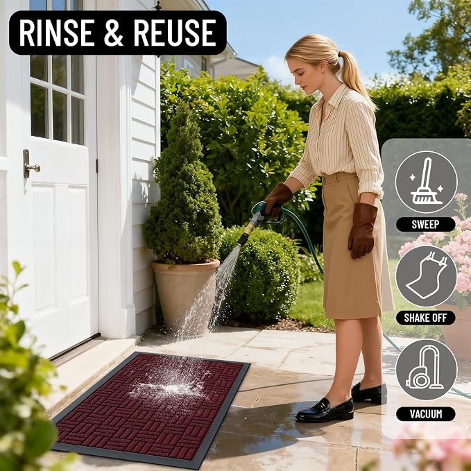 OLANLY Front Door Mat Outside Entrance 59x23, Absorbent, Heavy Duty Sturdy Natural Rubber Doormat Indoor Outdoor, Non-Slip, Stain and Fade Resistant, Low Profile Floor Mat for Entryway, Burgundy