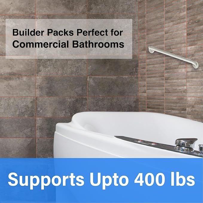 Grab Bar for Bathtub Shower - Stair Bed Toilet Bathroom / Stand Assist & Safety Handrail / 304 Stainless Steel / Knurled Grip / 18"