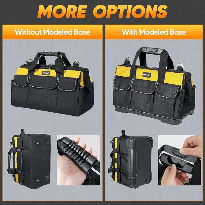 TICONN Heavy Duty Tool Bag with Multi-Pockets, Portable Tool Box Organizer Storage Bag, with Adjustable Shoulder Strap and Ergonomic Handle (Yellow, 14" Standard Base)