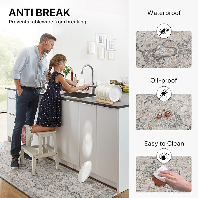 GENIMO Kitchen Mats for Floor 2PCs, Washable Anti Fatigue Mat for Cushioned, 20"x48"+20"x32", Waterproof Kitchen Rugs, Non Slip Comfort Standing Mat Rug for Home, Sink, Laundry, LightTaupeBrown