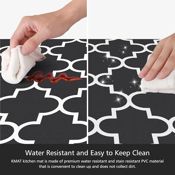 KMAT Kitchen Mat [2 PCS] 0.47inch Cushioned Anti-Fatigue Kitchen Rug, Waterproof Non-Skid Kitchen Mats and Rugs Heavy Duty PVC Ergonomic Comfort Standing Mat for Kitchen, Floor Home, Sink, Black