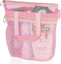 DV Lifestyle Mesh Shower Bag 10.2x9.9'' Quick-Dry Caddy with Zipper & 2 Pockets. Portable Toiletry Tote for Bathroom, Gym, Travel, Camp, Beach, for Sunscreen, Dorm & College Essentials (Pink)