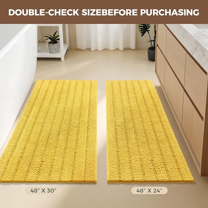 Bcoimo Large Bathroom Rug, Chenille Bath Mat with High Low Pile Design, Soft Absorbent Non Slip Bath Rug, Machine Washable Quick Dry Mat for Shower, Tub, Sink and Vanity