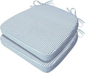 AAAAAcessories D-Shaped Chair Cushions, 2" Thick Dining Chair Pads with Ties and Removable, Machine-Washable Cover, 17" x 16", Set of 2, Pinstripe Blue