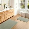 JIUZHEN Set of 2 Waffle Bath Mats Super Absorbent Boho Bath Rugs Non Slip Washable Bathroom Rugs Ultra Soft Machine Washable Shower Mats for Bathroom Floor, Tub, 16" x 24" +24" x 36", Sage Green