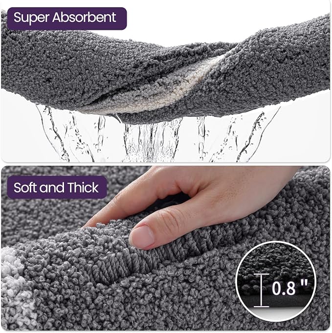 DEXI Bathroom Rugs 32x20, Absorbent Extra Soft Plush Microfiber Bath Mat for Bathroom, Non Slip Washable Bathmat Quick Dry for Shower Floor, Sink, Tub, Laundry Room, Dark Grey