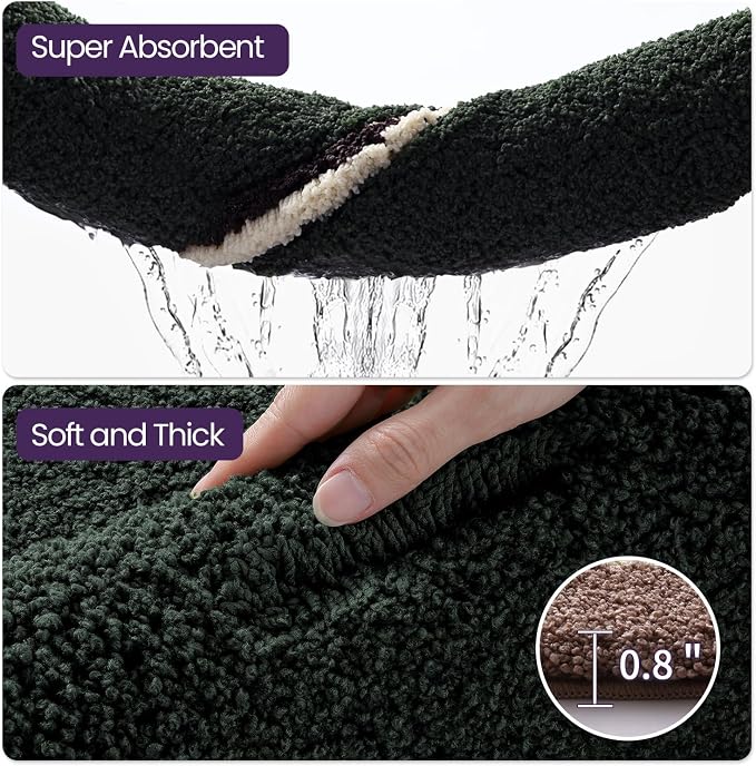 DEXI Bathroom Rugs 43x24, Absorbent Extra Soft Plush Microfiber Bath Mat for Bathroom, Non Slip Washable Bathmat Quick Dry for Shower Floor, Sink, Tub, Laundry Room, Brown and Green