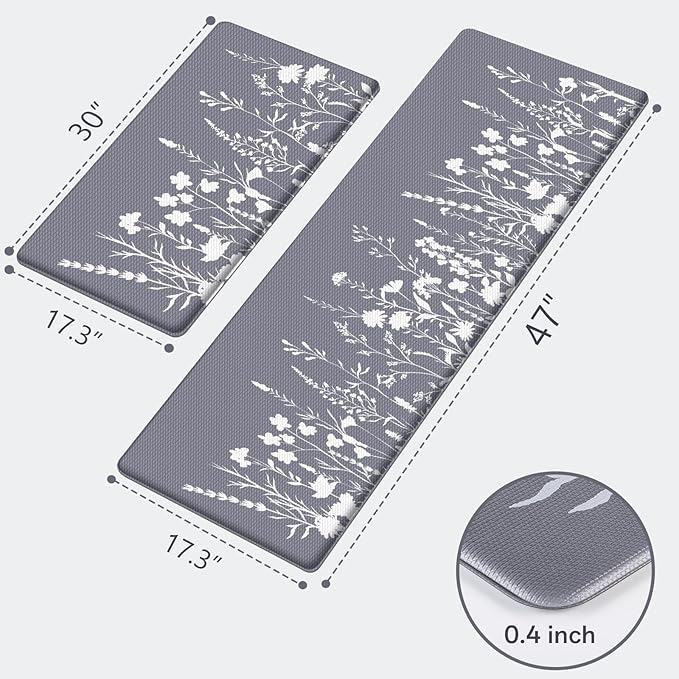 Kitchen Mats for Floor, Kitchen Rugs Sets of 2, Cushioned Anti Fatigue Mats for Kitchen Floor, Non-Slip Kitchen Decor, Water Resistant Kitchen Rug for Home, Kitchen, 17.3"x30"+17.3"x47"