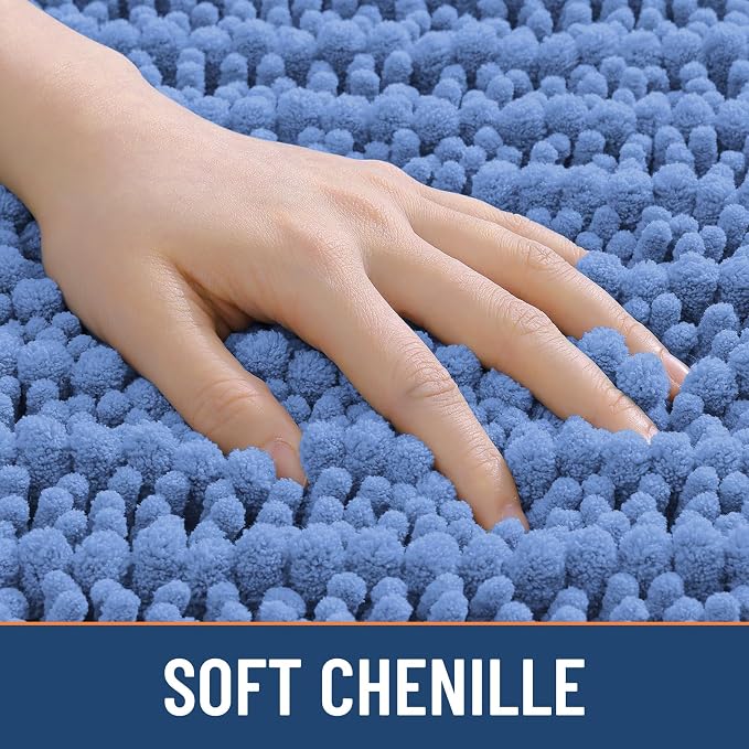 Smiry Bathroom Rugs Mat 36x24, Extra Soft Absorbent Chenille Bath Rugs, Non Slip Rubber Backing Machine Washable Quick Dry Bath Mats for Bathroom Floor, Tub, Shower, Home Accessories, Cornflower Blue