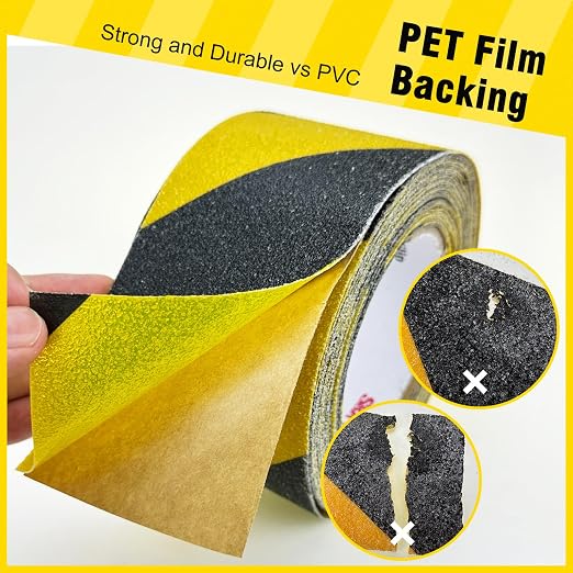 S&X Anti Slip Tape 1" x 60' Black and Yellow Safety Non Slip Strip, High Traction Grip Tape for Stairs, Steps, Ramps, Boats, Decks, Long-Lasting, Waterproof, Weather-Resistant