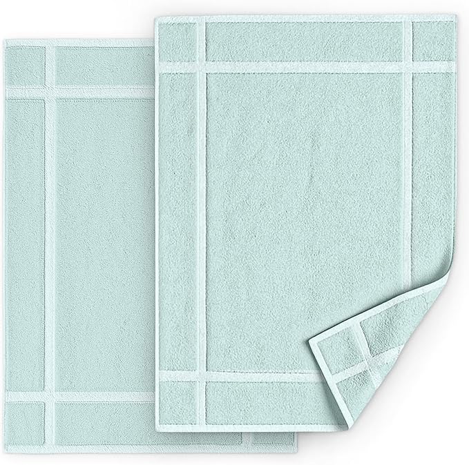 Pearl Linens Pack of 2 100% Cotton Bath Mat 18x25 inches, Soft & Absorbent Quick Dry Bathroom Mat Set, Not Bathroom Rugs, After Shower Mat, Bath Tub Mat, 781 GSM, Machine Washable, Mint Green