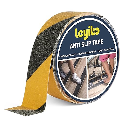 Anti Slip Tape, 2 Inch x 42 Ft Grip Tape for Stairs Outdoor/Indoor, Waterproof Non Skid Roll for Stair Treads Non Slip, High Traction Friction Abrasive Adhesive Stair Steps, Caution Yellow/Black
