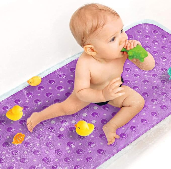 Sheepping Baby Bath Mat Non Slip Extra Long Bathtub Mat for Kids 40 X 16 Inch - Eco Friendly Bath Tub Mat with 200 Big Suction Cups,Machine Washable Shower Mat (Purple)