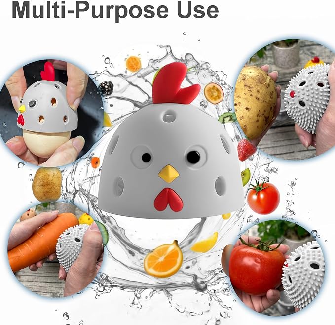Egg Washer for Fresh Eggs, Egg Scrubber for Fresh Eggs, Reusable Silicone Chicken Shaped Scrubs, Chicken Egg Cleaner, Eggshell Cleaner for Poultry Farm, Housewife Kitchen Helper Tool (Gray Chick Cap)