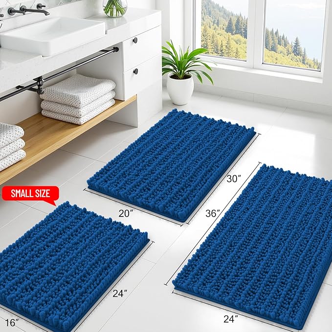 Smiry Bathroom Rugs Mat 24x16, Extra Soft Absorbent Chenille Bath Rugs, Non Slip Rubber Backing Machine Washable Quick Dry Bath Mats for Bathroom Floor, Tub, Shower, Home Accessories, Deep Navy Blue
