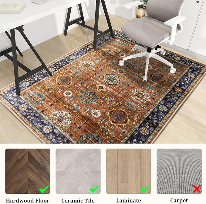 Office Chair Mat for Hardwood Floor, 48"x36" Easy Glide Computer Desk Mat Protector for Rolling Chair Under Desk Rug Nonslip Backing, Machine Wash, (Modern)