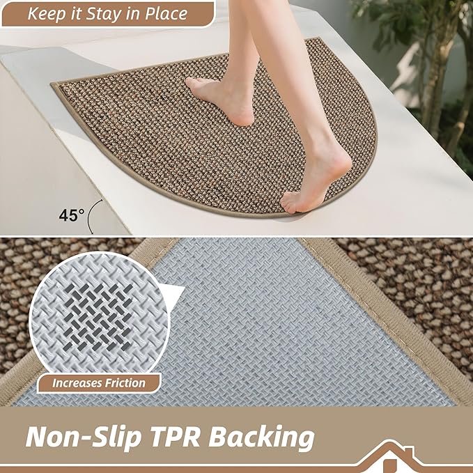 BEQHAUSE Dirt Trapper Door Mat 24" x 36" Half Circle Non-Slip Washable Doormats Entrance Rugs Absorbent Welcome Low Profile Floor Mats for Front Back Door and Entryway, Taupe