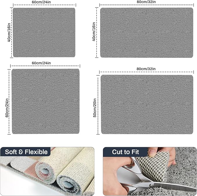 BLESWIN PVC Loofah Shower Mat 32"x16", Soft Textured Non Slip Bath Mats for Inside Shower, Shower Mats with Drain, Washable, Quick Drying Bath Mats for Bathroom Wet Areas, Grey