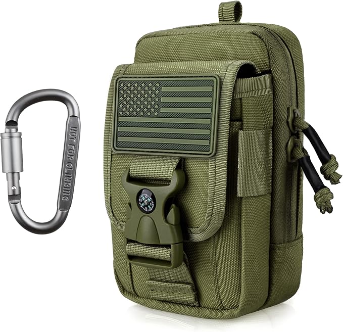 WYNEX Tactical Compass Phone Pouch, Large Molle Smartphone Holster Case Double Capacity Small Utility EDC Pouch with Compass Buckle and Carabiner