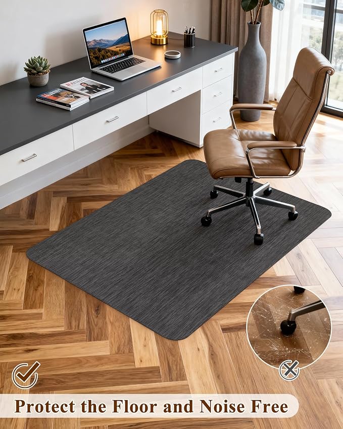 Soimeat Office Chair Mat for Hardwood Floor, 46.9" x 60.1" Non-Slip Desk Computer Chair Mat, PVC Floor Mat for Rolling Chair, Heavy Duty Wood/Tile Floor Protector Desk Rug for Home Office, Black
