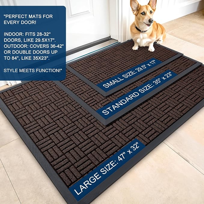 OLANLY Front Door Mat Outside Entrance 71x23, Absorbent, Heavy Duty Sturdy Natural Rubber Doormat Indoor Outdoor, Stain and Fade Resistant, Non-Slip Backing Low Profile Floor Mat for Entryway, Brown
