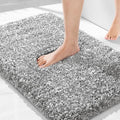 Yimobra Bathroom Rugs Non Slip Washable 32X20, Ultra Soft and Water Absorbent Bath Mats, Plush Fluffy Shower Mat Outside, Microfiber Thick Matts for Bathroom Floor/Tub, Light Gray and White