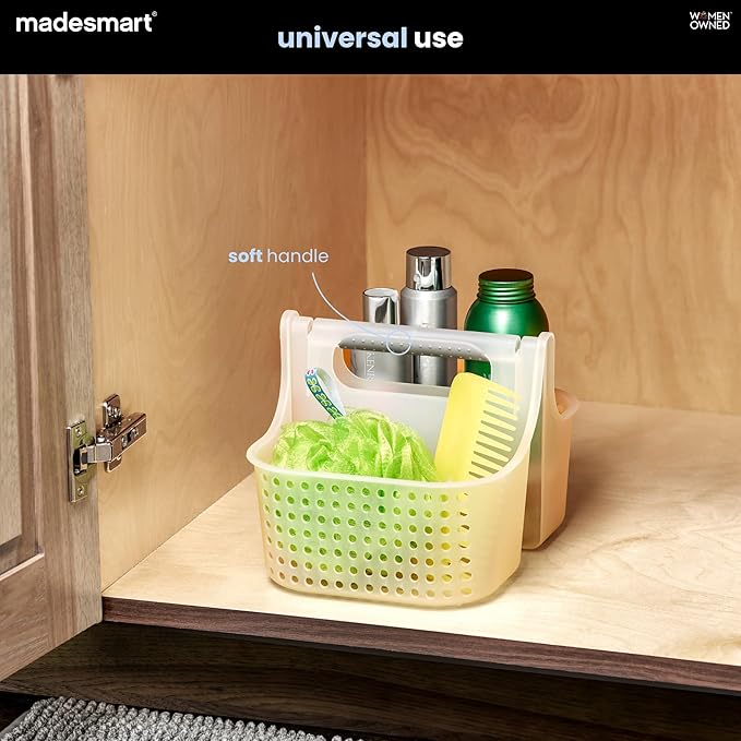 madesmart Portable Shower Caddy, Hold Soap, Shampoo, Hair Supplies and Beauty Products, Cleaning Supplies Organizer for Home, Dorm, Plastic Shower Tote, Soft Handle, Frost