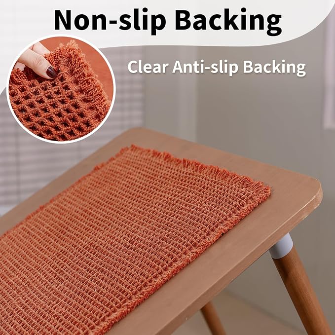 Waffle Runner Bath Mat - Long Boho Bathroom Rugs Non Slip Washable, Super Absorbent & Quick Dry, Soft Bath Mat Farmhouse Bathroom Decor, 24'' x 72'', Dirty Orange