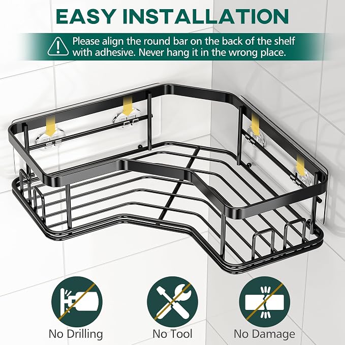 MAXIFFE Corner Shower Caddy (Black XL - 5 Pack)