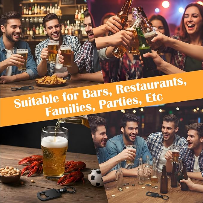 2 Pcs Key Chain Bottle Opener Stainless Steel Flat Bottle Opener Keychain Small Beer Openers Bar Keys for Bartender Black Metal Portable Key Chain Bottles Openers for Bar Restaurant