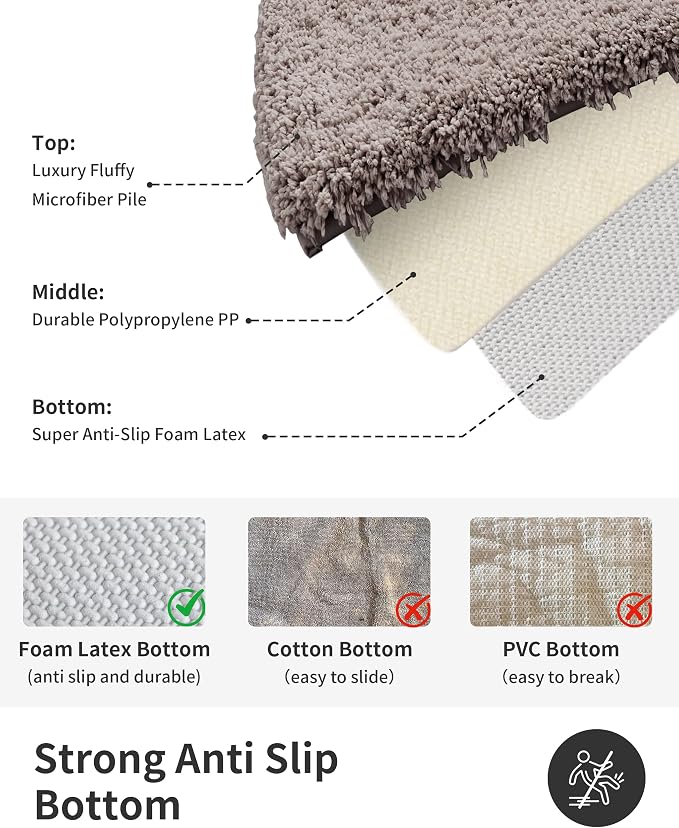 ILANGO Camel Bathroom Rugs 48" × 24" Non Slip & Super Absorbent Extra Thick Soft, Washable Bath Mat for Floor, Microfiber Plush Shaggy Bath Rug with Tub for Bathtub Shower Room Sink