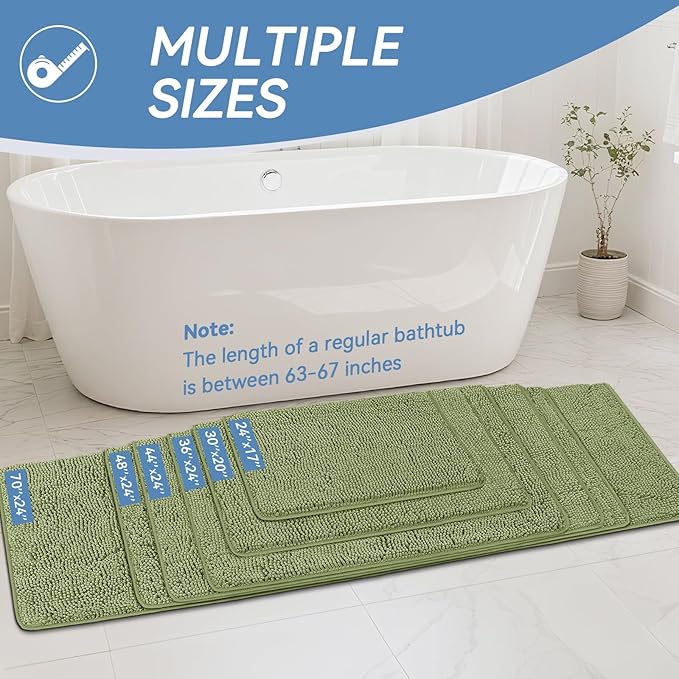 Bcoimo Long Bathroom Rug 70" x 24", Absorbent Non Slip Bath Mat, Washable Quick Dry Bathroom Runner Rug for Shower, Tub, Sink and Vanity