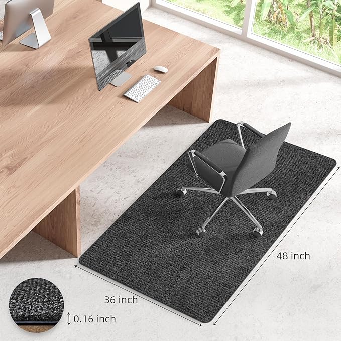 Office Chair Mat for Hardwood and Tile Floor, 48" x 36" Computer Desk Chair Mat, Anti-Slip Mat for Rolling Chair, Large Floor Protector for Home Office, Dark Gray