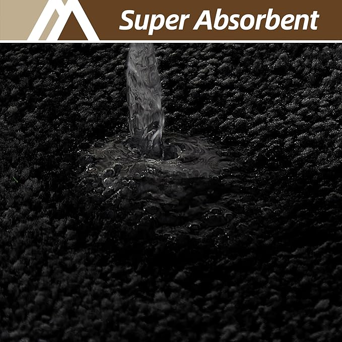 COSY HOMEER Bathroom Rugs Mat 24”x48” Absorbent Non-Slip Bath Mat Plush Shaggy Machine Washable Bath Rugs Soft Polyester Bath Mats for Bathroom Floor,Tub and Shower,Black