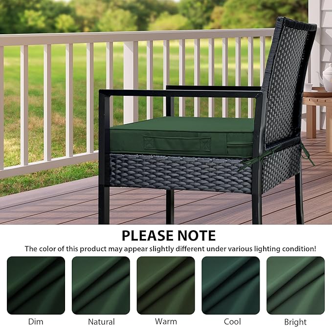 IPYNBAP Outdoor Chair Cushions Set of 4 -Waterproof Outdoor Seat Cushions for Patio Furniture, Patio Chair Cushion with Handle and Ties, Out Door Chair Pads,18.5x16x3-Square, Forest Green