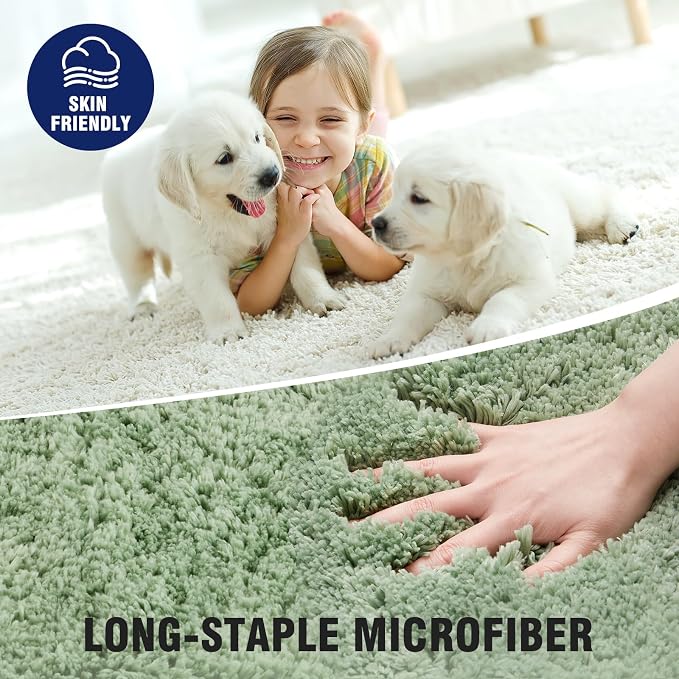 TECHMILLY U Shaped Super Soft Shaggy Bathroom Rugs, Absorbent Thick Non Slip Microfiber Toilet Rugs, Quick Dry Machine Washable Bath Mat for Bathroom Floor, Bathtub and Shower 24"x20" Green