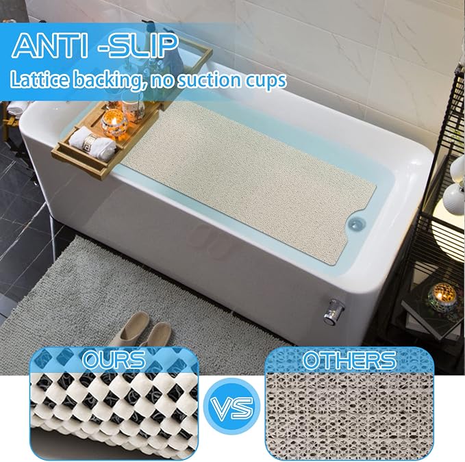 Bathtub Mat Non Slip Shower Soft PVC Loofah Bath Tub Mats for Bathroom 16''x40'', Beige