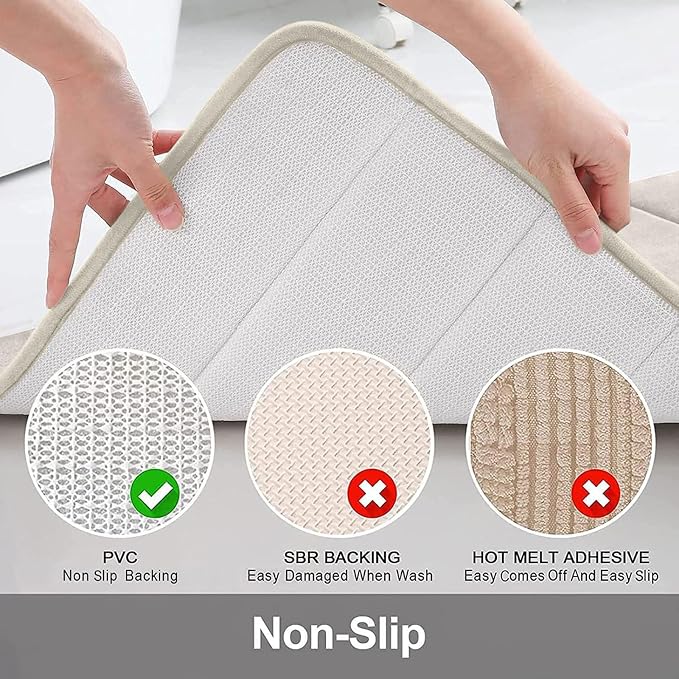 Buganda Memory Foam Bath Mat, 47" x 20", Ultra Soft and Non-Slip Bathroom Rugs, Water Absorbent and Machine Washable Bath Rug Runner for Bathroom, Shower, and Tub, Cream