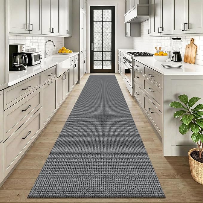 KOZYFLY Cotton 2.5'x12' Runners Rugs for Hallway, Long Washable Runner Rug, Woven Non Slip Kitchen Runner, Braided Entryway Rug, Floor Carpet for Entry, Aisle, Hall, Grey/Dark Grey