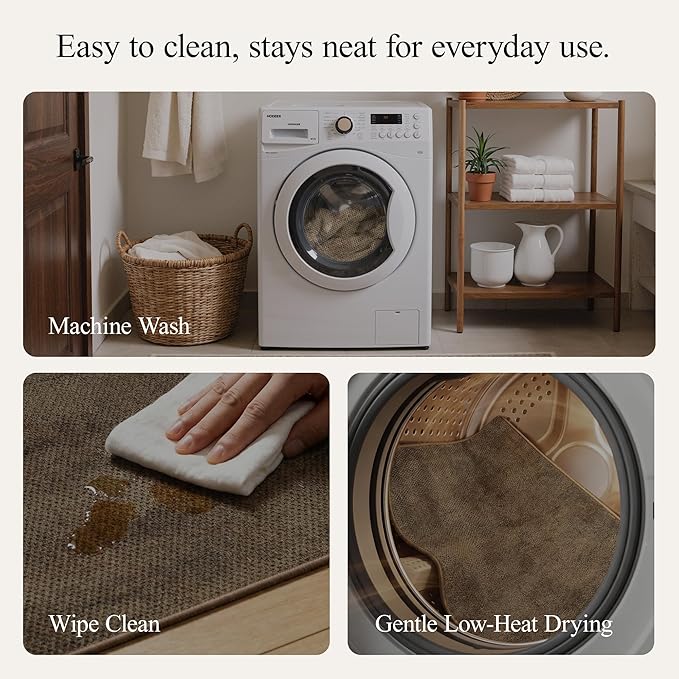 GENIMO Kitchen Mats for Floor 2PCS, Washable Absorbent Runner Rugs for Kitchen, 17.3"x47"+17.3"x30", Cushioned Non Slip Kitchen Rugs for Kitchen Floor,Standing Mat Rug for Home, Sink, Laundry, Jute
