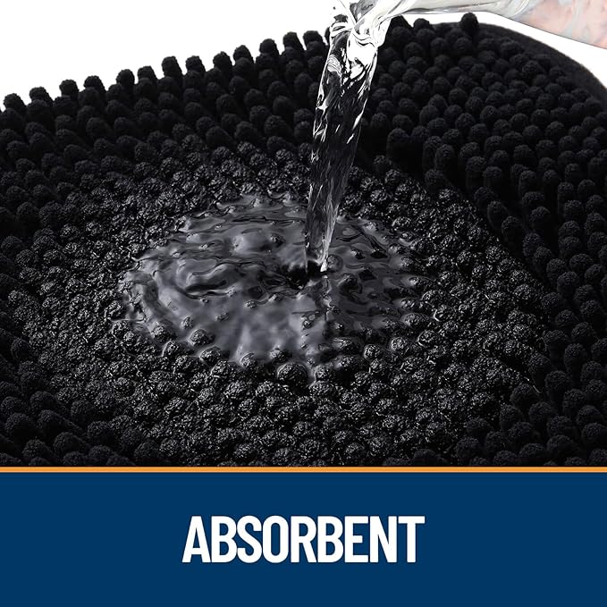 OLANLY Dog Door Mat for Muddy Paws 36x24, Paw Print Design, Absorbs Moisture and Dirt, Absorbent Non-Slip Washable Doormat, Quick Dry Chenille Mud Mat for Dogs, Entry Indoor Entryway Carpet, Black