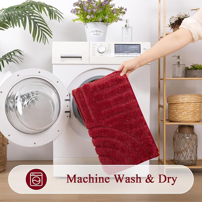 SHACOS Super Soft Bathroom Runner Rugs 24"x60" Non Slip Boho Bath Mats Microfiber Absorbent Carpet for Bath Room Machine Washable Shaggy Bath Rugs for Shower Bathtub Home Decor, Red 2'x5'