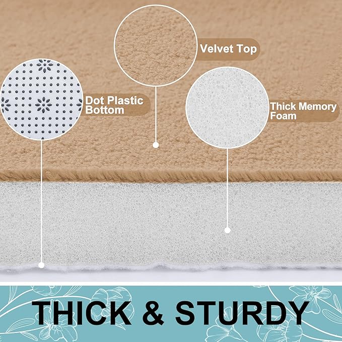 Smiry Memory Foam Bath Mat 36x24, Extra Soft and Absorbent Bathroom Mats, Non Slip Washable Carpet for Floor, Shower and Tub, Camel