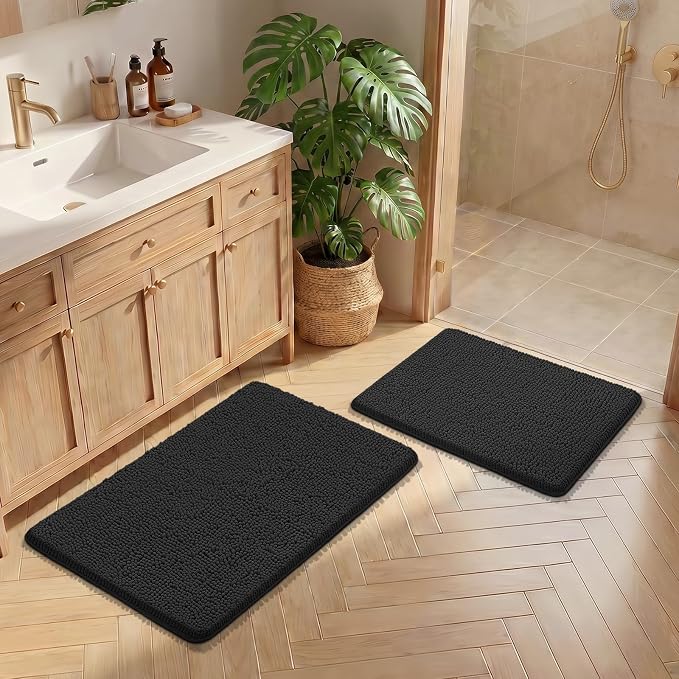 Bcoimo Bathroom Rug Set, Chenille Bathroom Rugs, Absorbent Non Slip Plush Bath Mats, Machine Washable Fast Drying Floor Mats for Tub, Shower, Sink, Vanity